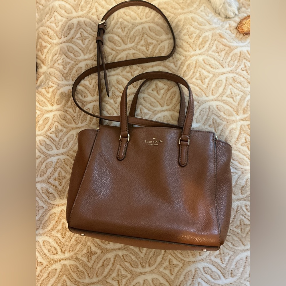 Kate Spade Brown Pebbled Leather Satchel Crossbody Tote - Picture 2 of 5